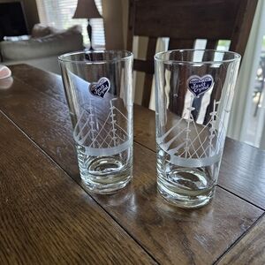 Mid Century Sailboat Highball Glasses Javit Handcut Crystal Original Sticker